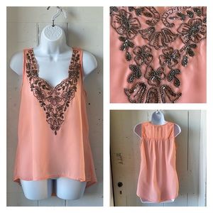 Buttons Copper Beaded Sheer Tank Top